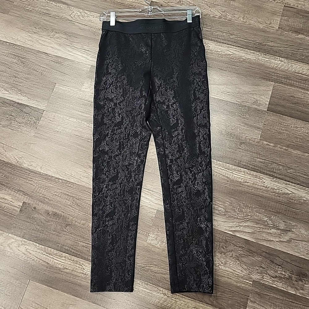 Karl Lagerfeld Snake Print Pants, Black, Size XS
